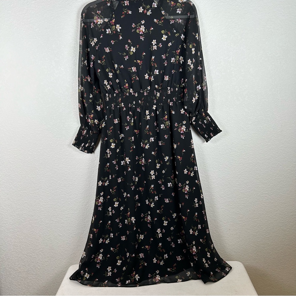 Madewell SP peasant faux wrap, v-neck, midi dress w/waist smocking and cuffs, - Picture 5 of 10